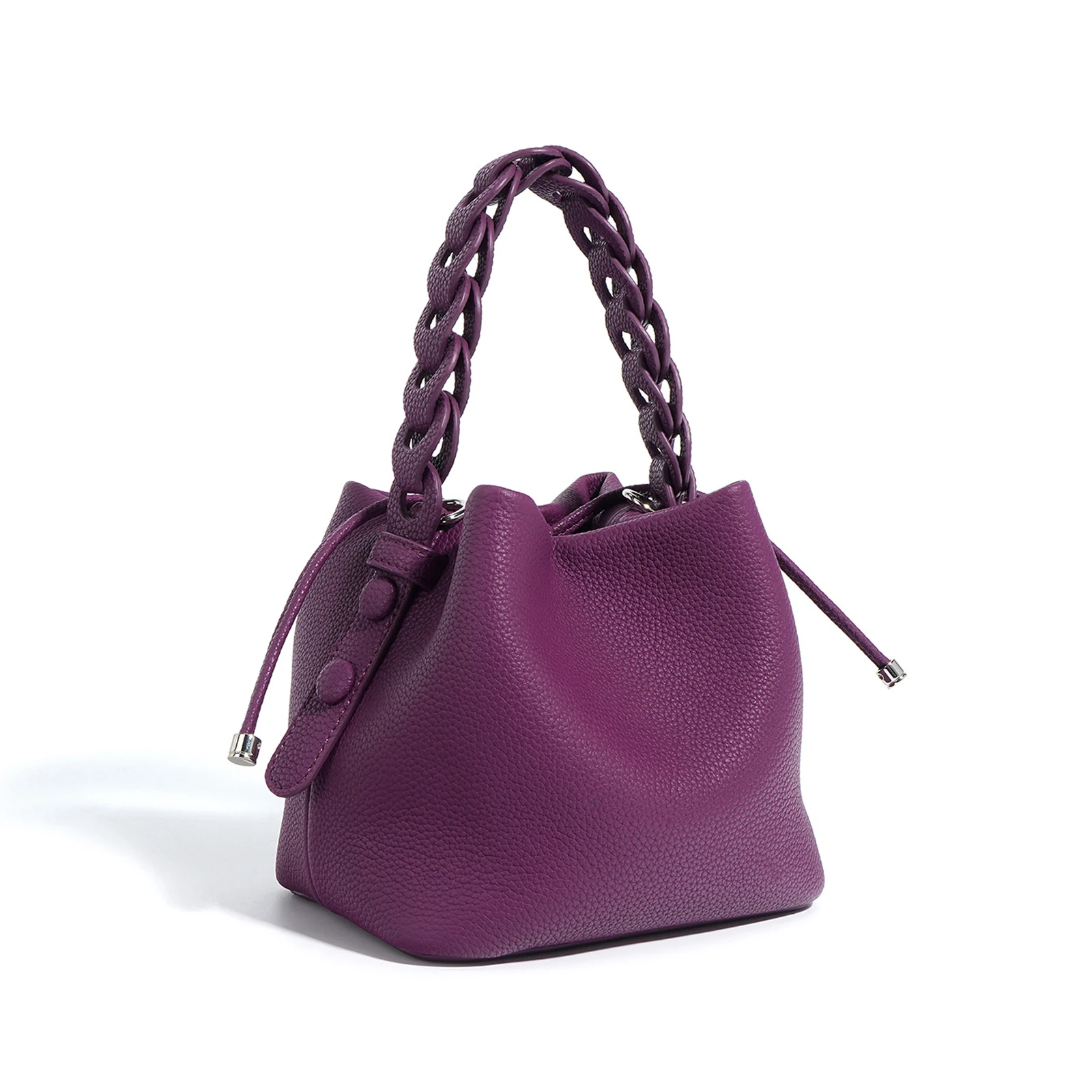 New Genuine Leather Bucket Bag Spring Textured Commuting Versatile Shoulder Crossbody Elegant Handheld Bag