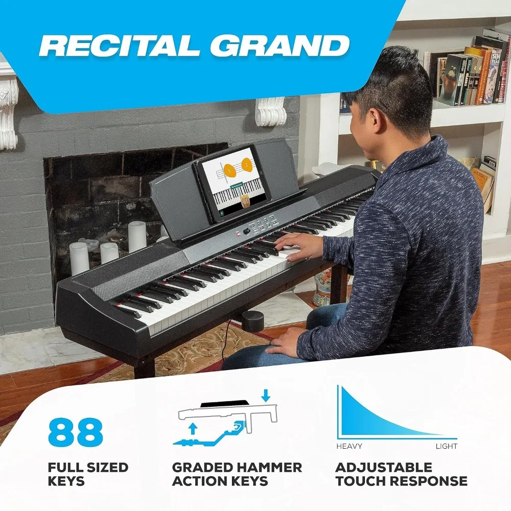 Digital Piano 88 Weighted Keys with Hammer Action, Sustain Pedal, 16 Premium Voices, Speakers, Piano Lessons, Sheet Music Stand