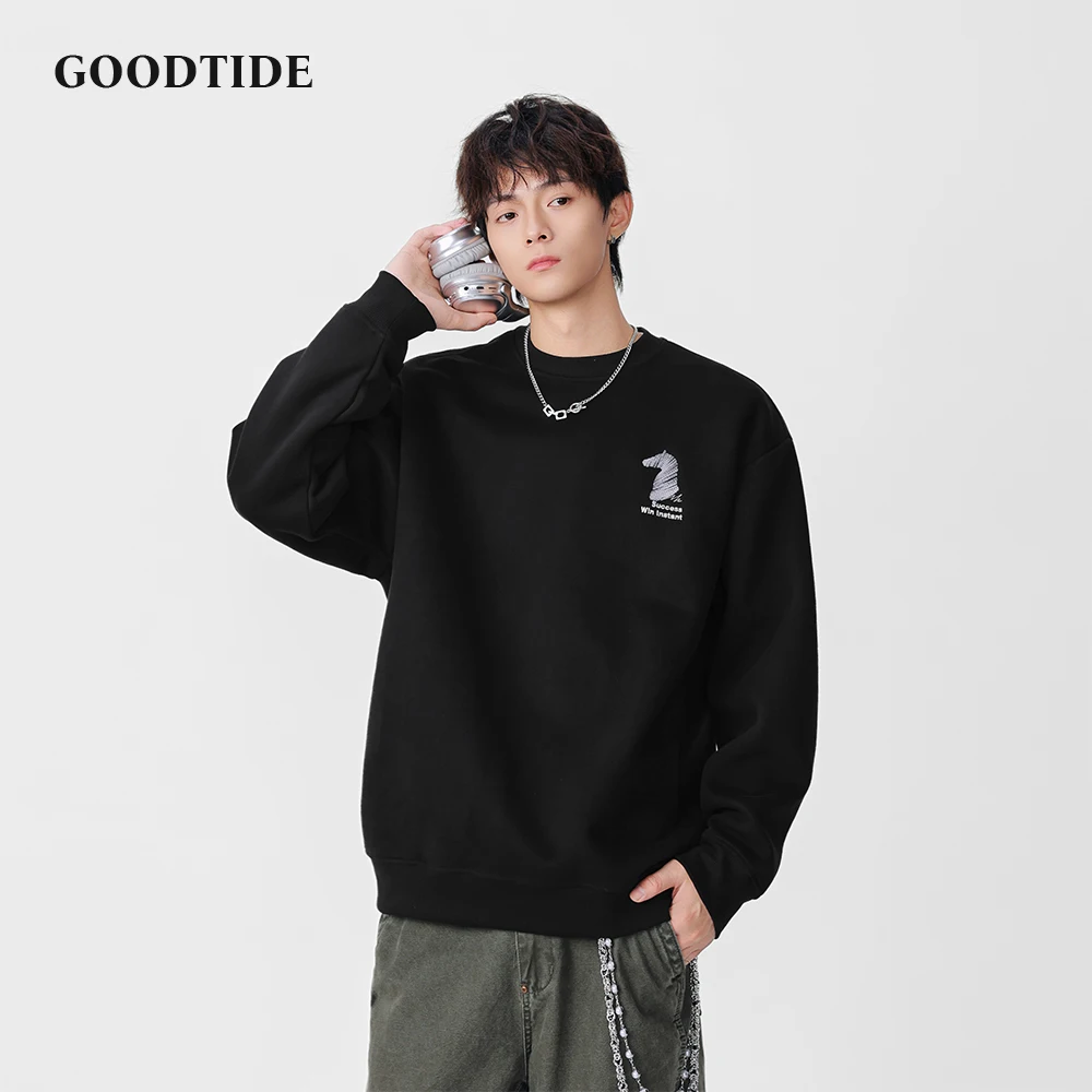 

Fashion Men's Casual Crew Neck Sweatshirt 2025 Winter New Horse Head Pattern Letter Print Comfortable Long Sleeve Pullover Top
