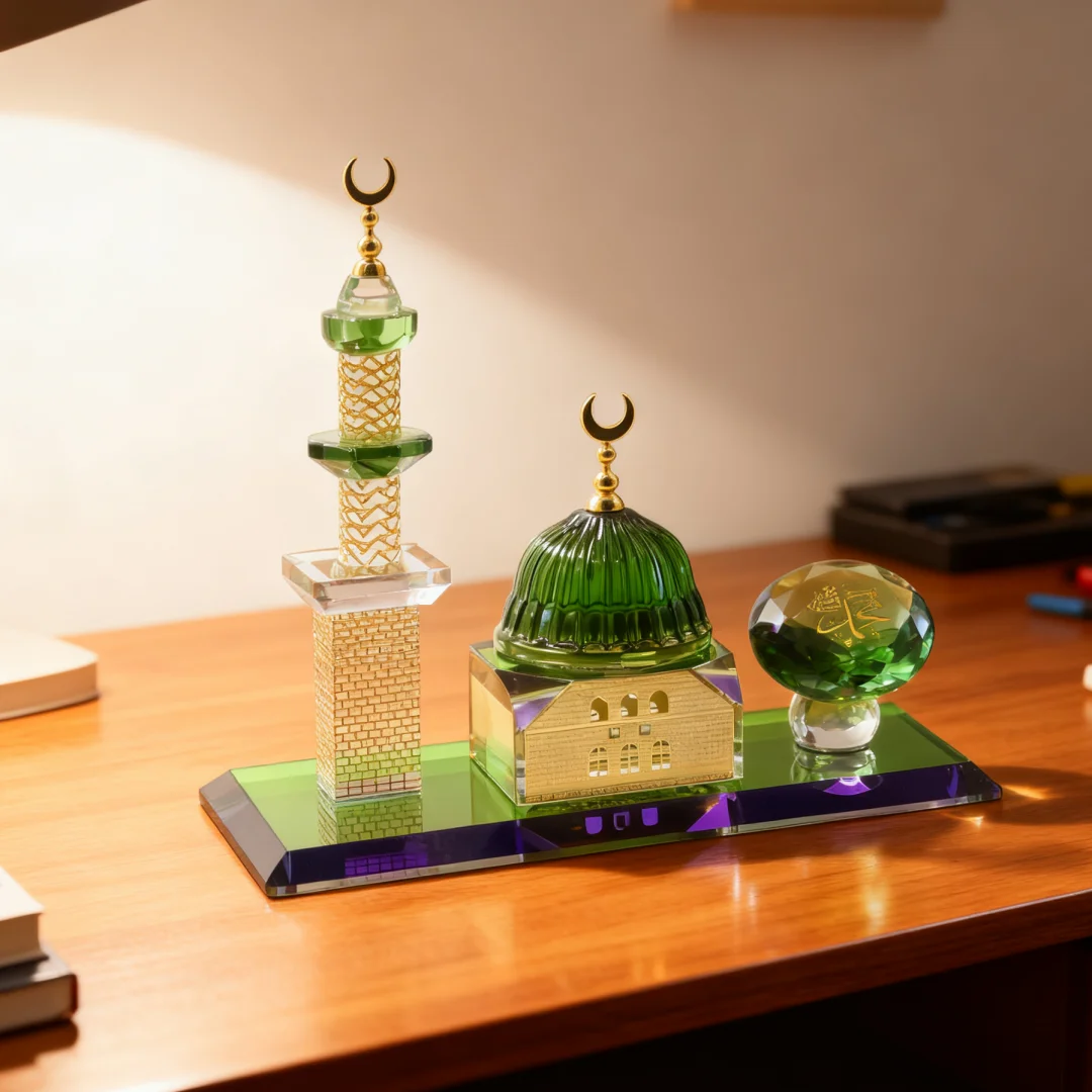 Middle Eastern Three Piece Tower Clock Decor Mosque Architecture Statue Tabletop Household Craft