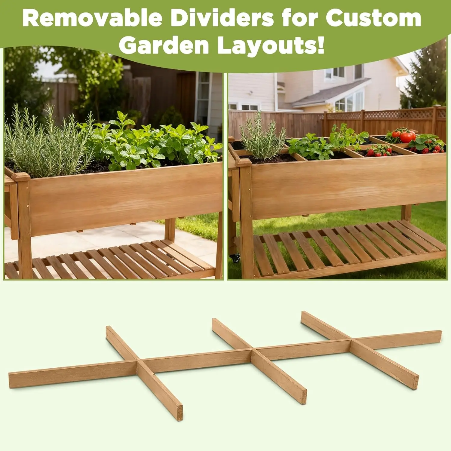 Outdoor Garden Bed with Wheels, Storage Shelf, Protective Liner, Table Ledge for Vegetable, Herb, and Flower Cultivation view 4