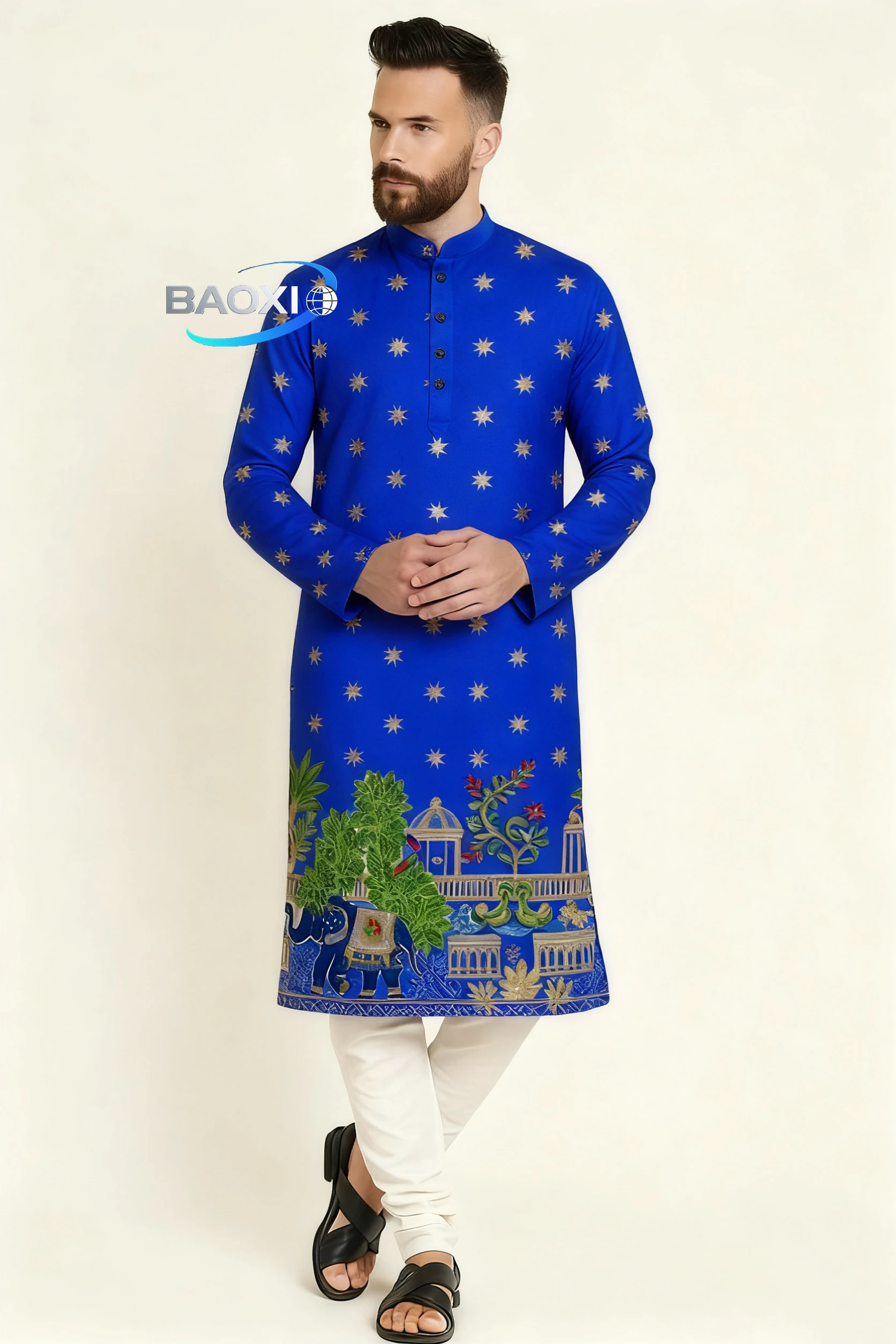 رداء رجالي مطبوع بنمط كورتا ولبها عصري ومريح طويل مناسب لجميع المناسبات/