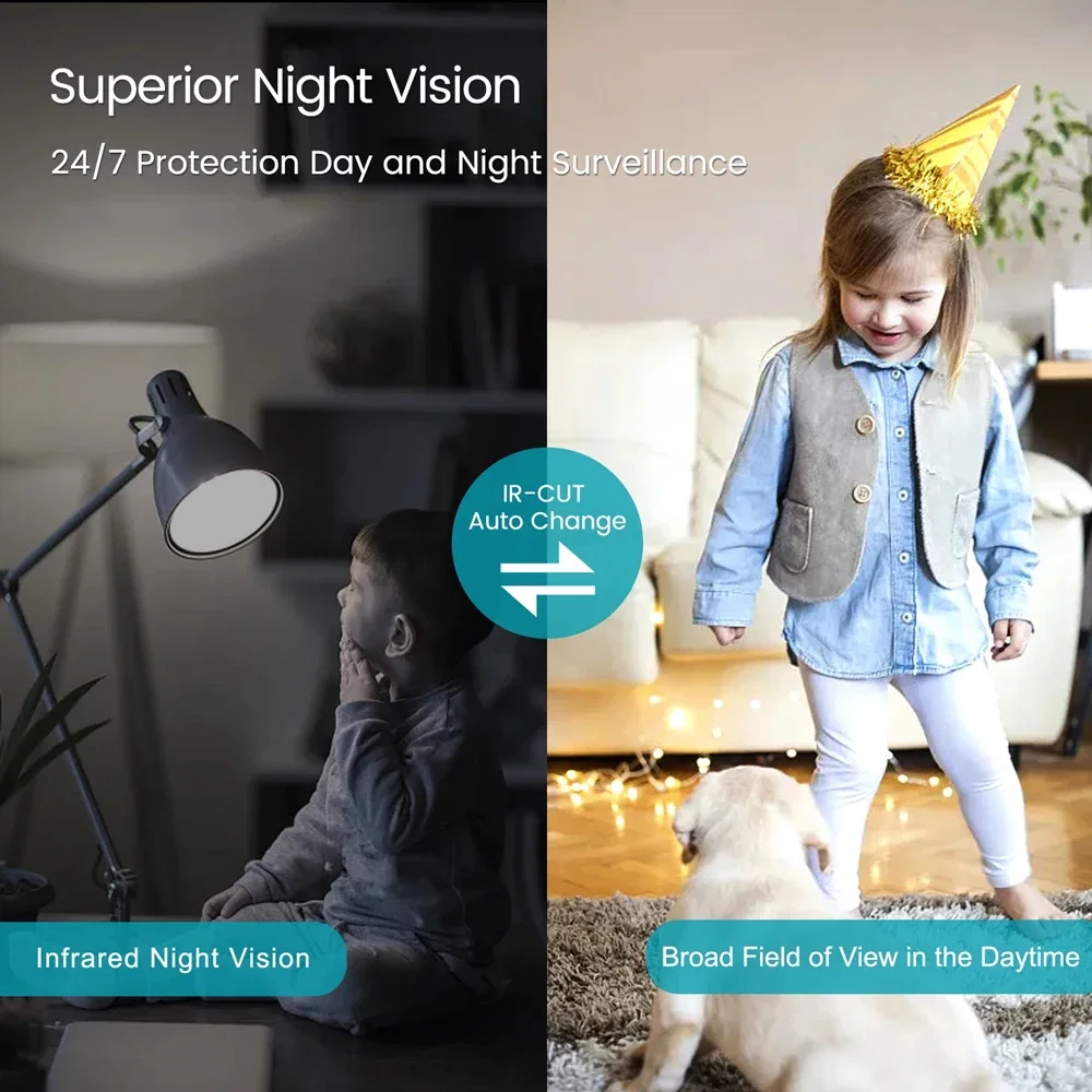 Caméra de surveillance intérieure PTZ IP WiFi HD 5MP/360 °, dispositif de sécurité sans fil, avec suivi automatique, babyphone vidéo et vision nocturne, pour maison connectée, Tuya