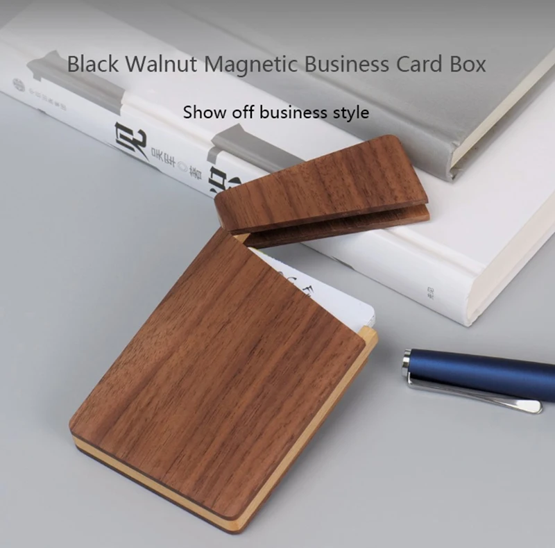 Boîte à cartes de visite en bois de style professionnel pour hommes, étui à cartes de visite, porte-cartes de poche avec fermeture magnétique