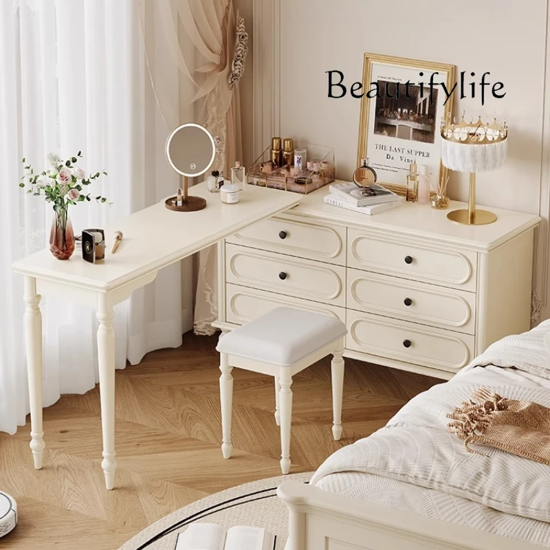 BJ French Mirror Dressing Table Drawers Chair Storage Bedroom Modern Dressing Table Organizer Girl Beauty Penteadeira Furniture