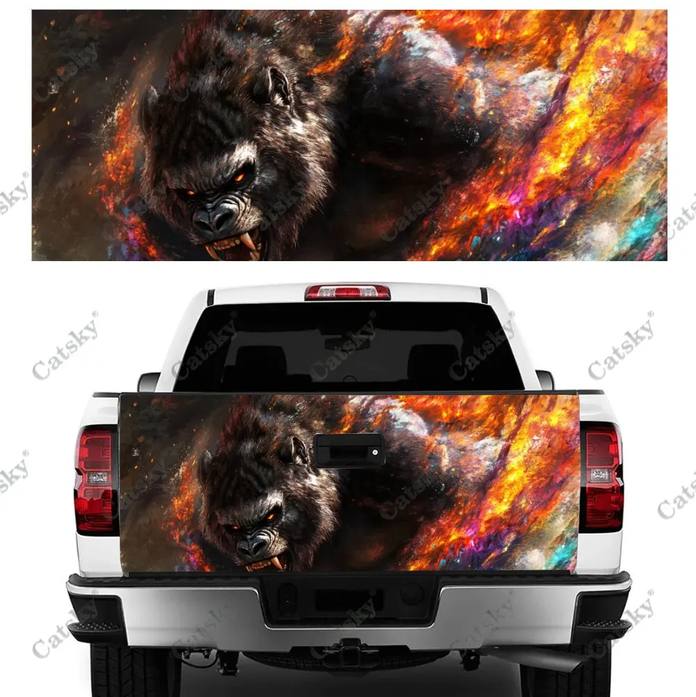 Chimpanzees Riding Tigers Car Tail Trunk Protect Vinly Wrap Cover Decal Auto Accessories Hood Decor Sticker for Off-road Pickup