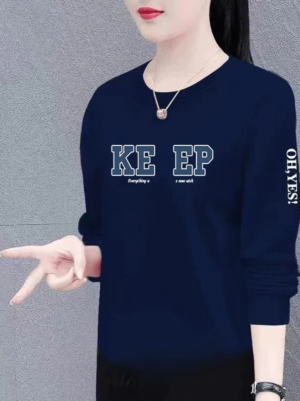 

Элегантная женская футболка с длинным рукавом для женщин среднего и старшего возраста, свободного кроя, с принтом, теплая, из полиэстера, с буквенным узором