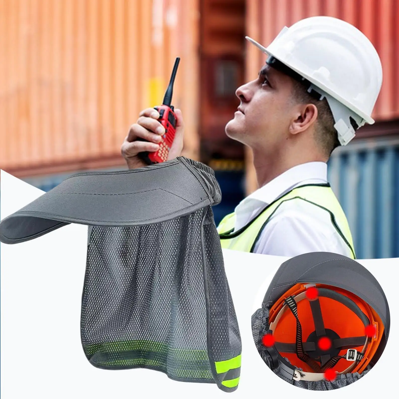 Construction Safety Reflective Hard Hat Shade Neck Shield Helmet Sun Shade Reflective Stripe Summer Sun Protection for Working