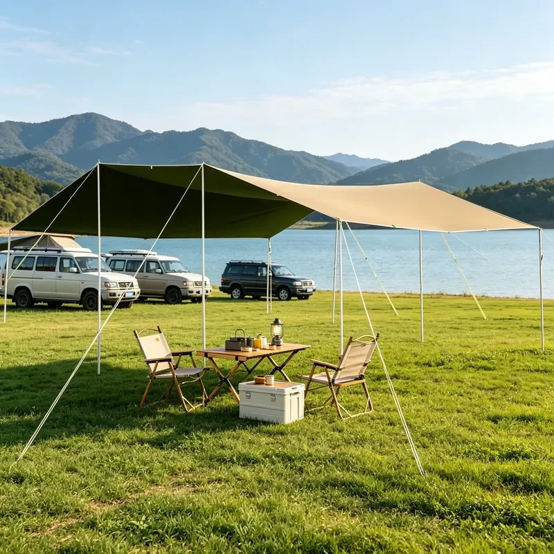 Wholesale High Quality Camping Tarp Hexagonal Canvas Side Car Camping Tarp for Vehicle Side Outdoor Hiking protection