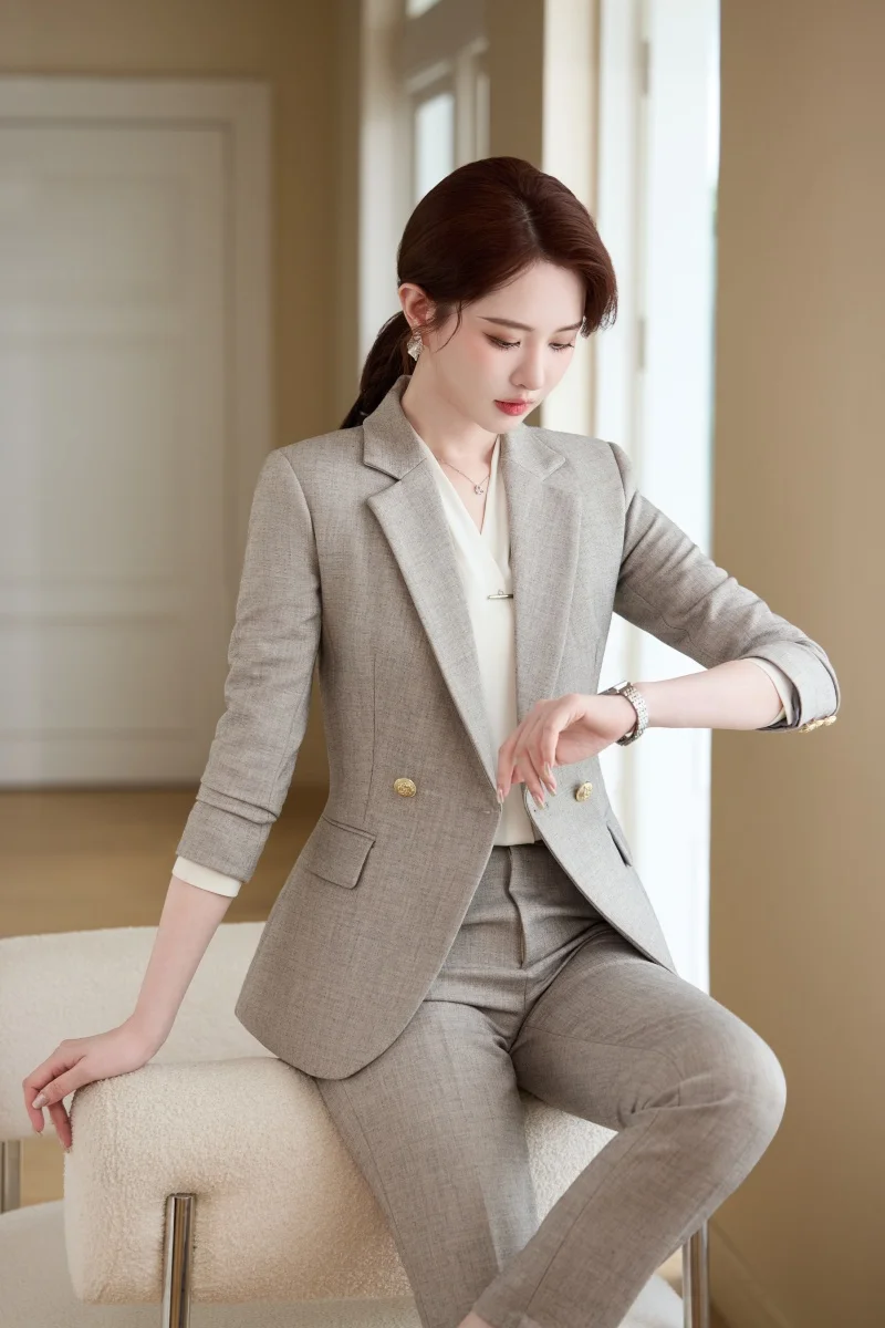 بدلة بناطيل نسائية أنيقة احترافية من AIyssa. بنطلون قطعتين + سترة بدلة 2024 خريف وشتاء نمط جديد