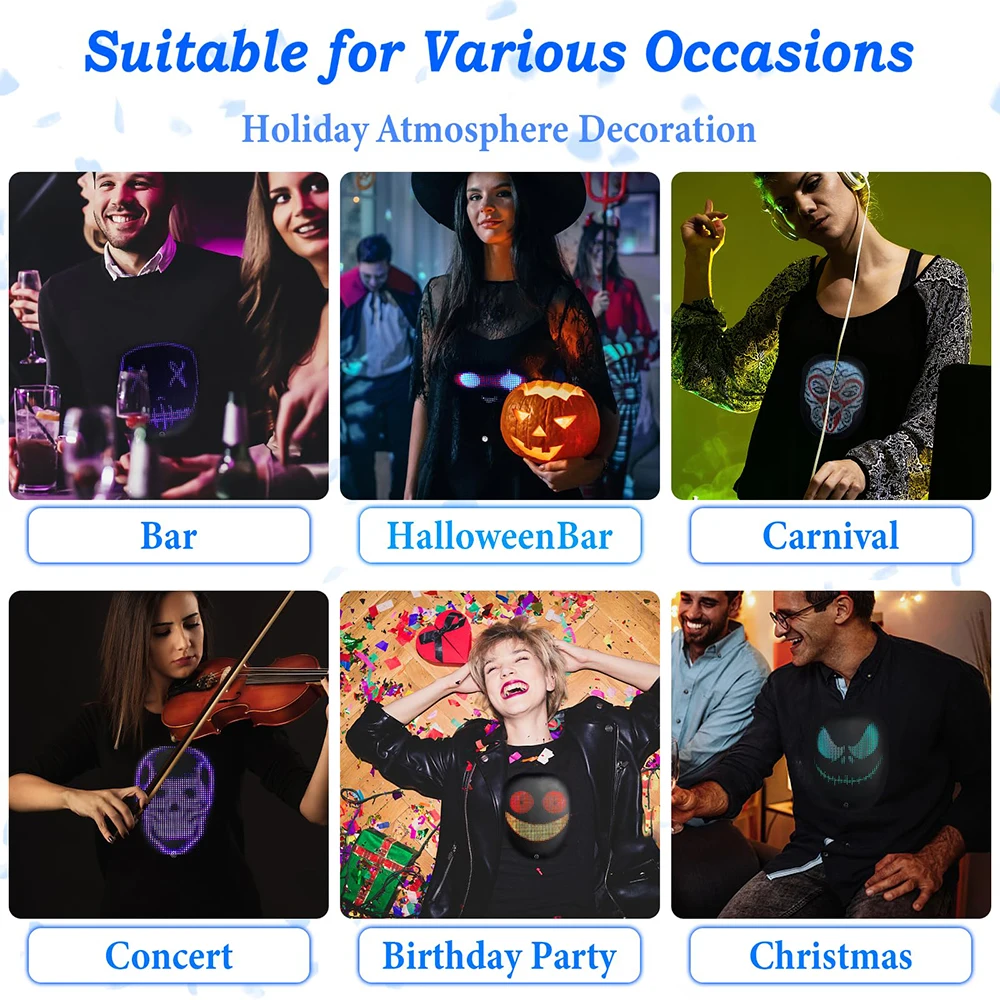 تي شيرت مع شاشة LED للتحكم في التطبيقات، تي شيرت مضيئة قابل للبرمجة للرجال والنساء #6