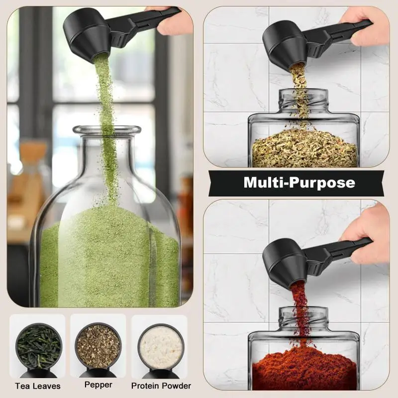 New No Spill Coffee Scoop Reusable Protein Powder Spoon Sliding Spoon Funnel For Milk&Supplements Kitchen Gadgets