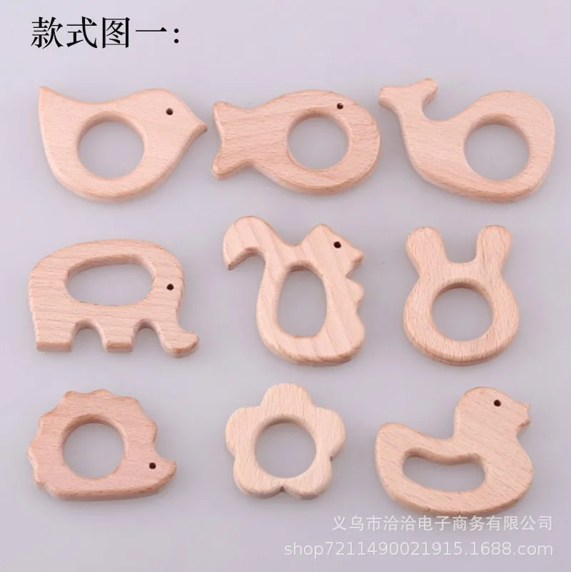 1pcs Baby Animal Natural Beech Teething Wooden Teether Rodent Flowers Clouds Tiny Rod   Pendant For Pacifier Chain Products