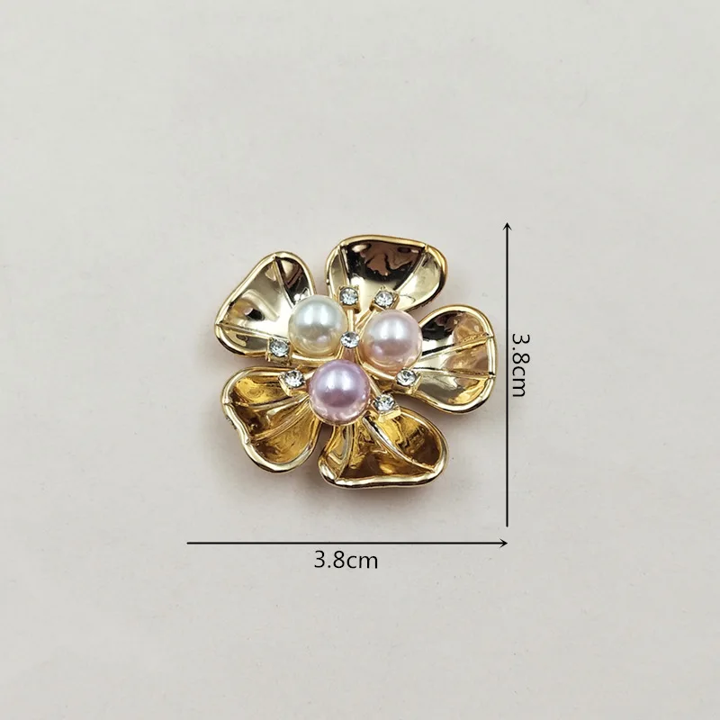 10Pcs/Lot 38mm*38mm Alloy Rhinestone Buttons Shell Pearl Flower Heart Jewelry Accessories Bride Bouquet Flower DIY Bag HairMater