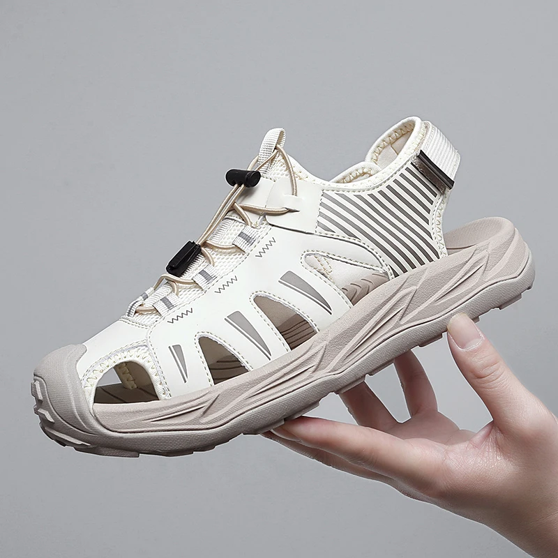 

Летние мужские пляжные туфли из натуральной кожи с сетчатыми вставками, дышащие, противоскользящие, износостойкие, амортизирующие.