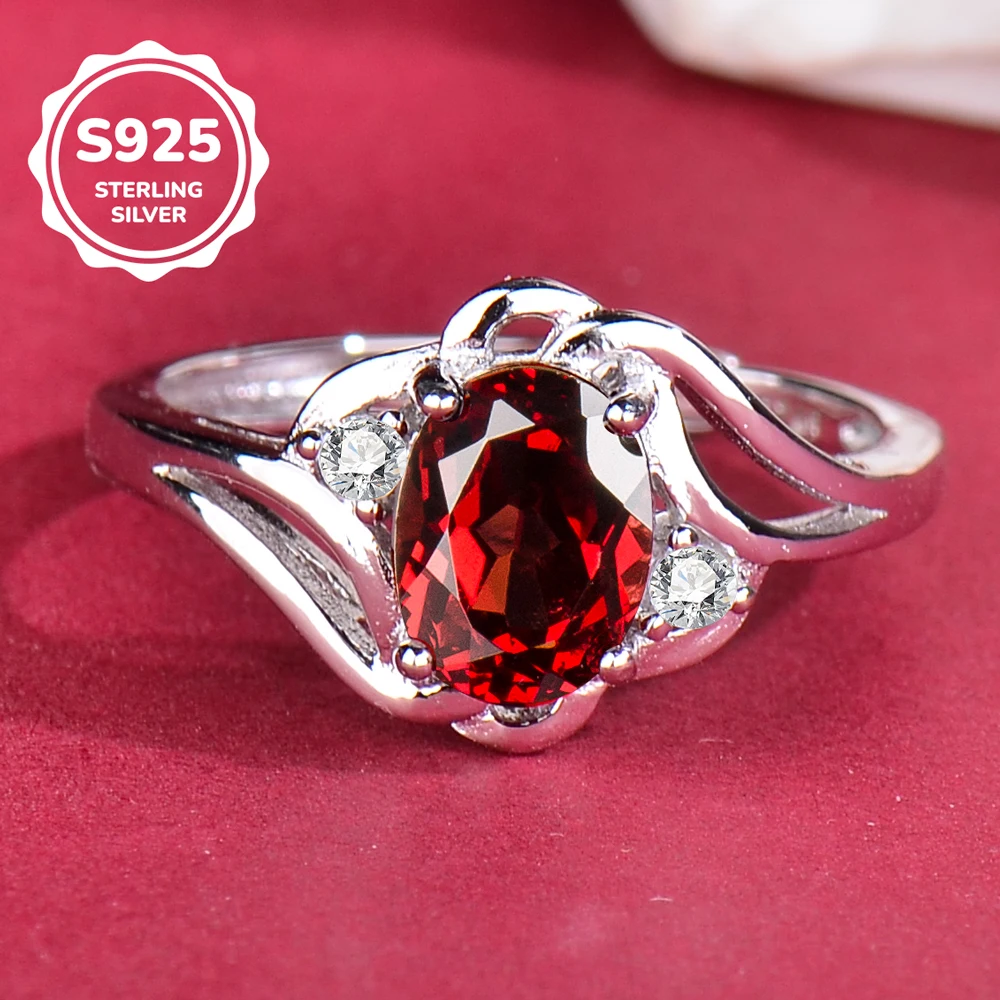 

925 Sterling Silver Inlaid Natural Garnet Ring with Burgundy Stone for Women, Exquisite, Fashionable, High-End, Simple and Versatile, Adjustable Ring, Holiday Gift for Mother, Gift for Lover, Wedding Anniversary Gift,