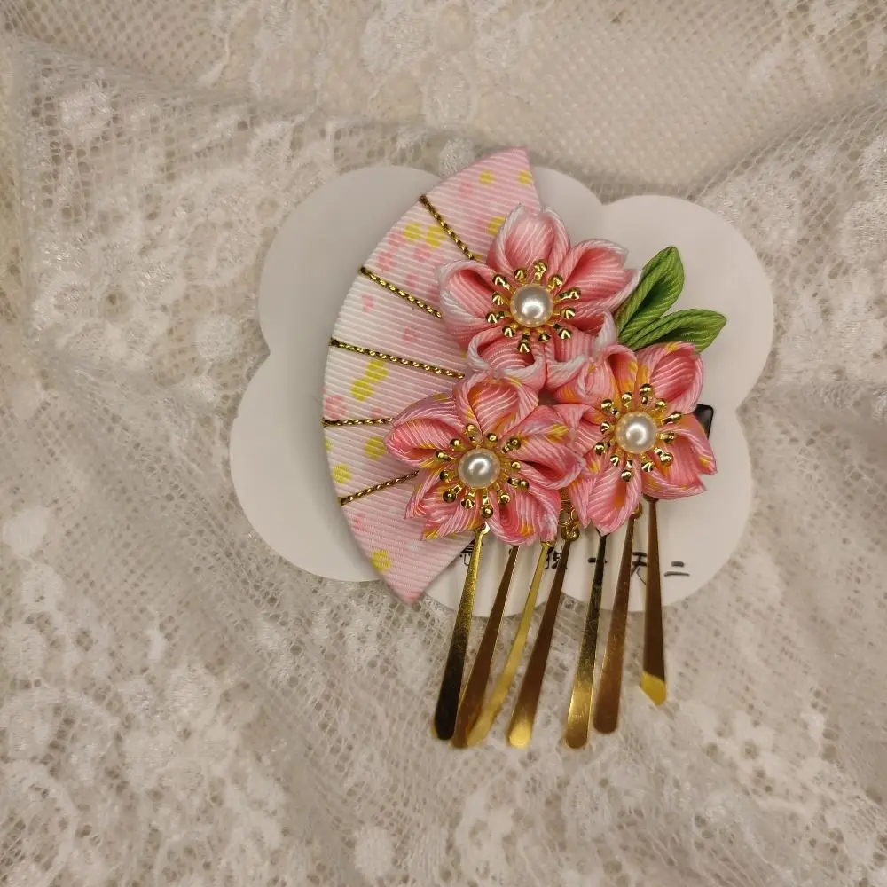 

All-match Tassels Tassel Fan Hairpin Flower Cloth Japanese Kimono Headwear Ancient Style Hairpin Sakura Children