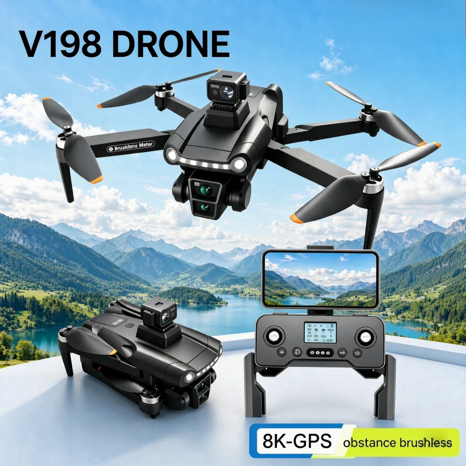 V198 GPS Foldable RC Quadcopter 8KHD Camera Brushless Motor Intelligent Obstacle Avoidance Professional Aerial Photography Drone