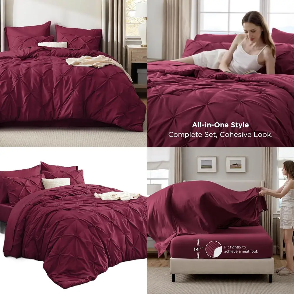 

King Size Comforter Set - Bed in a Bag with 7 Pieces, Pintuck Bedding for Family, Pinch Pleat Comforter with Sheets, Pillowcases
