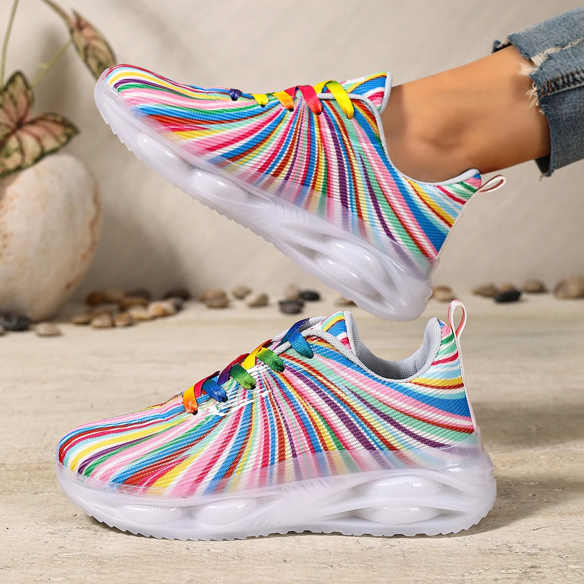2026 New Women's Colorful Striped Sneakers Air Cushion Comfortable Casual Sports Shoes Breathable Running Trainers for Ladies view 4