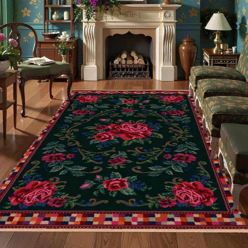 Vintage Floral Kilim Rug, Romanian Folk Art Area Rug, Colorful Flower Carpet for Living Room