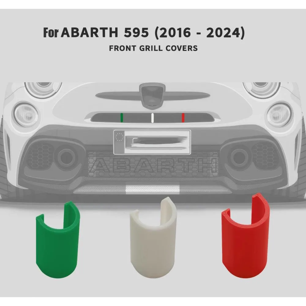 3 Stück Auto-Frontgrillabdeckungen, italienische Tricolore, langlebige Kunststoff-Grillabdeckung für Fiat Abarth 595 Serie 4 2016–2024, Autozubehör