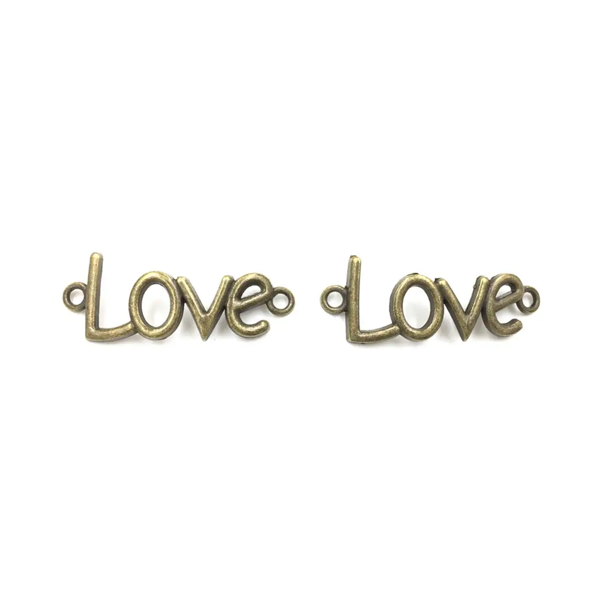 50PCS Bronze Tone Bent Love Charm Connectors 40x16mm DIY Bracelets Jewelry Accessories Handmade Material Pack Findings