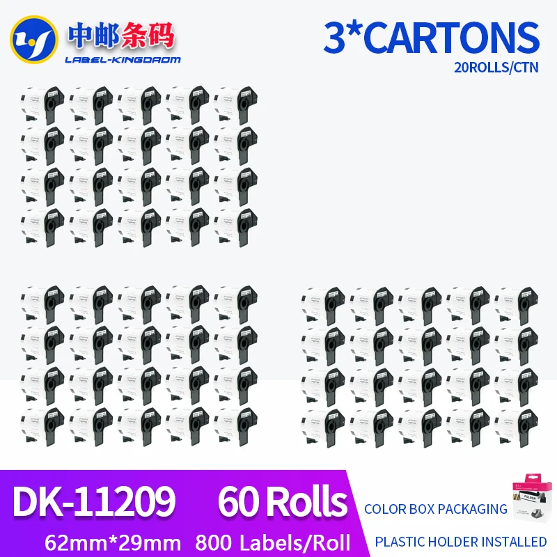 60 Rolls Compatible DK-11209 Label 62mm*29mm 800Pcs for Brother QL-700/800/1060/1100 Thermal Printer All Include Plastic Holder