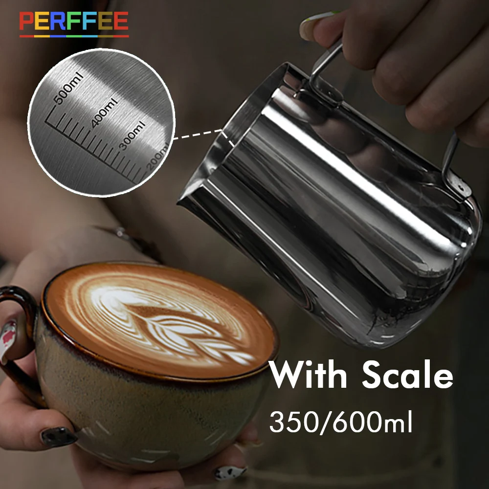 

Milk Frother Jug Stainless Steel Coffee Milk Frothing Jug Milk Frother Pitcher with inner Scale 350/600ml Milk Jugs Coffeeware