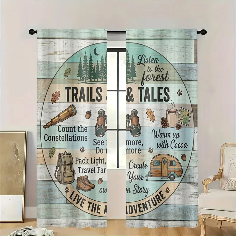 Boho Forest Adventure Window Curtains Canvas Print Nursery Decor Nature Trails Tales Bohemian Camping Home Accents Rustic Whimsi