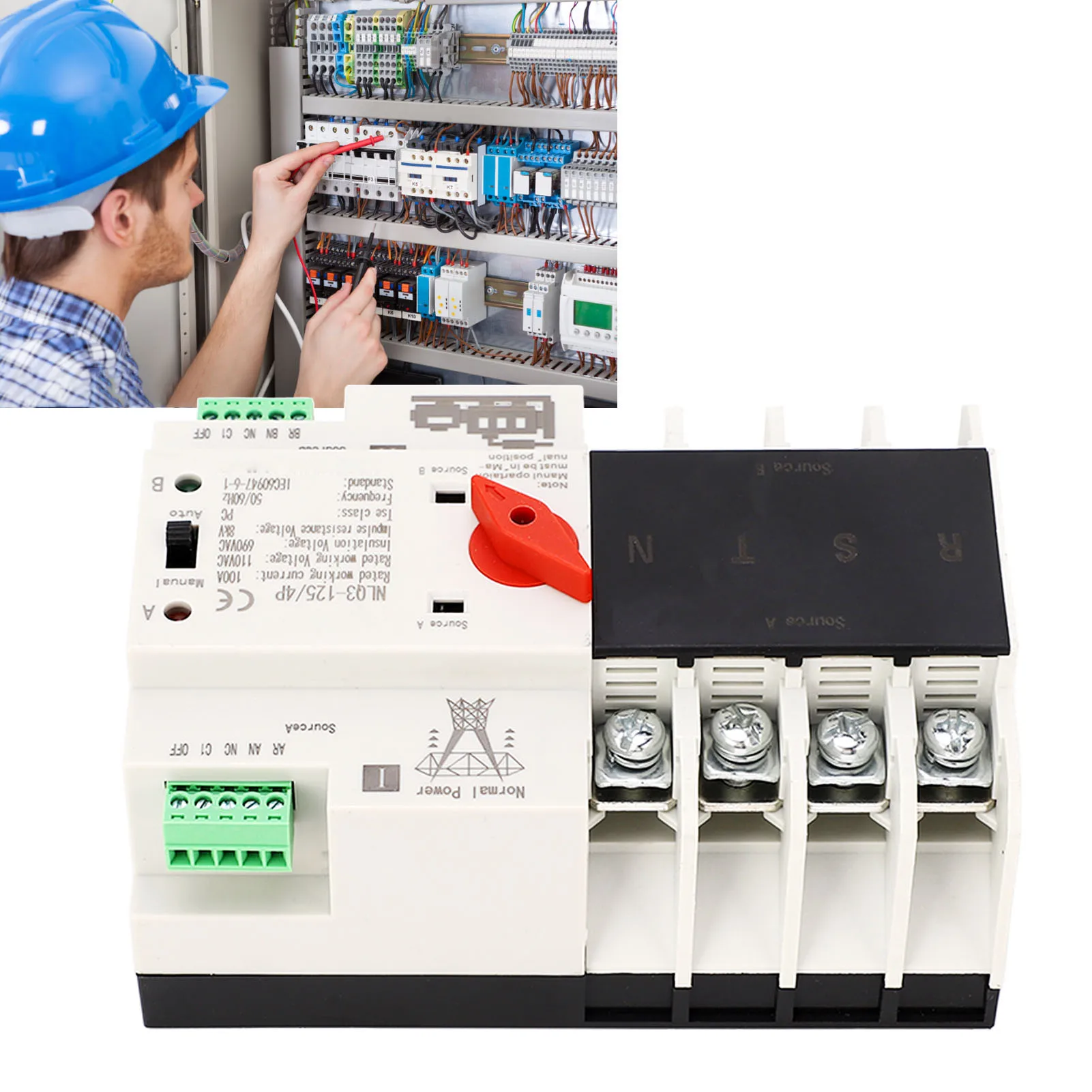 4P Dual PowerTransfer  Dual Power Automatic Transfer  4P Rail Mounted Generator Changeover  100A AC110V