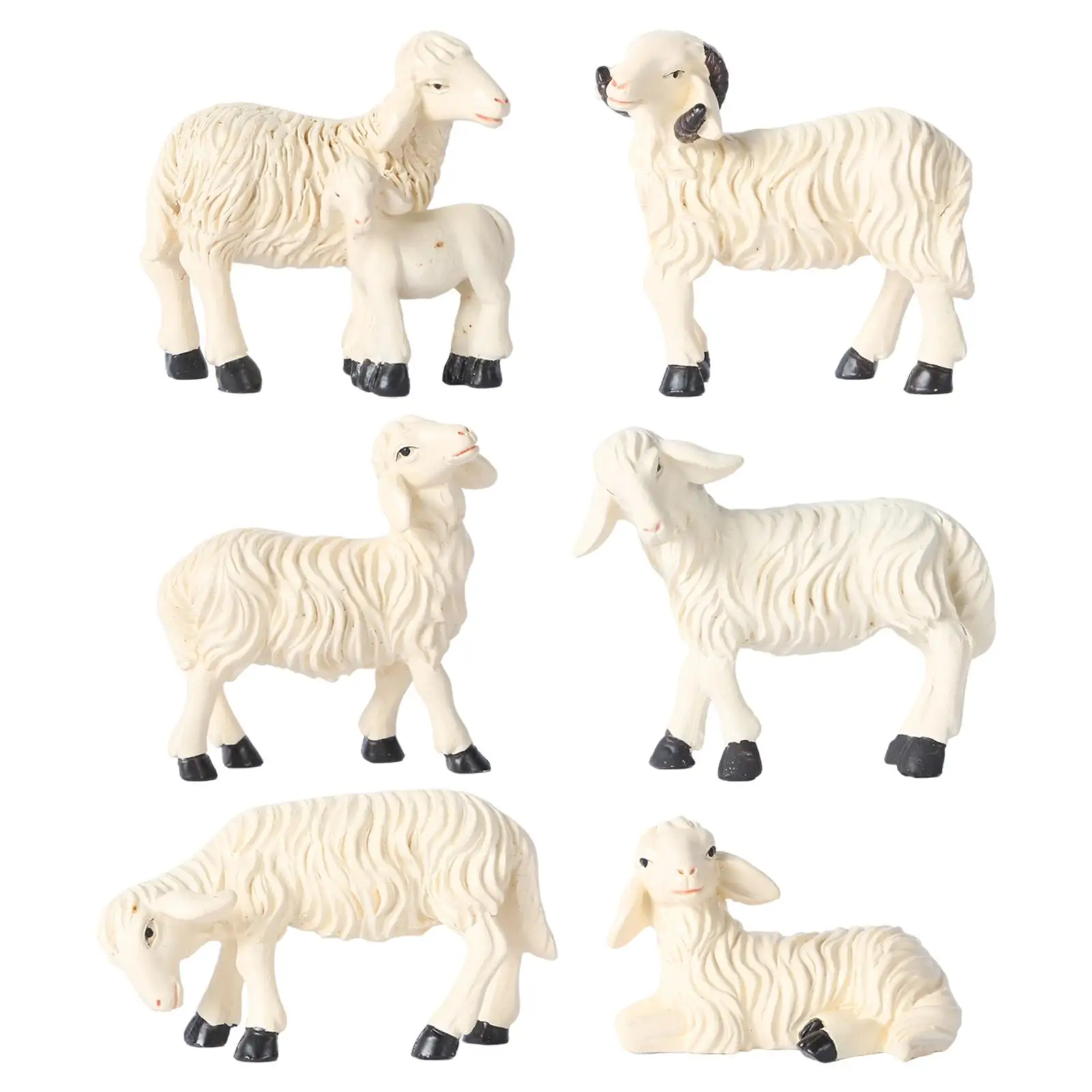 Mini Sheep Figurine Resin Animal Statue Micro Garden Decoration Outdoor Ornament for Dollhouse Plant Pot