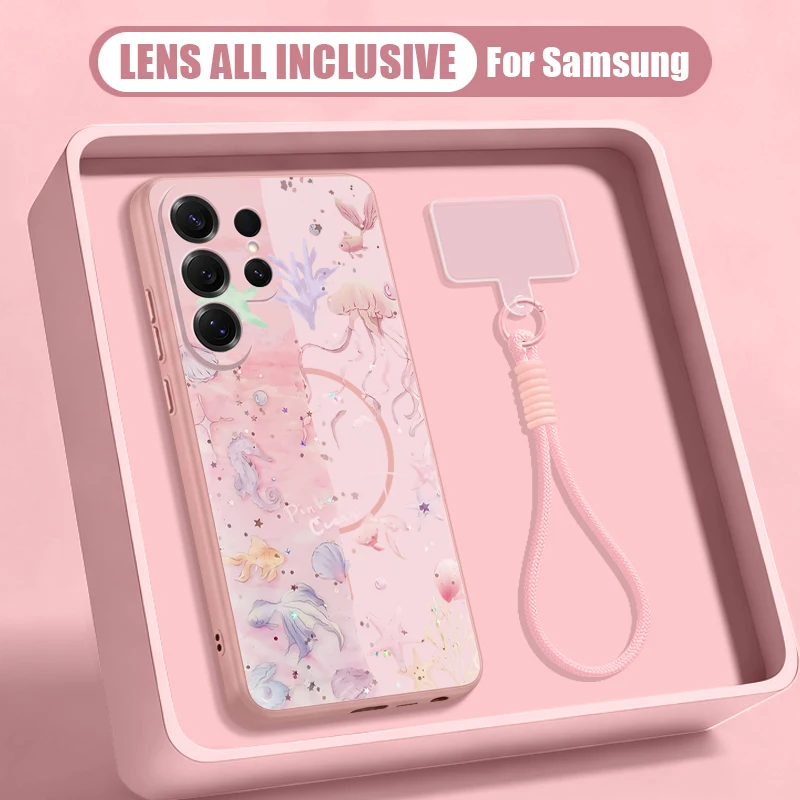 Trendy Ocean Style Whale Pattern Case For Samsung S26 S25 Ultra S24 S23 FE S22 A17 A37 A54 A55 A56 A57 5G Magnetic Matte Cover
