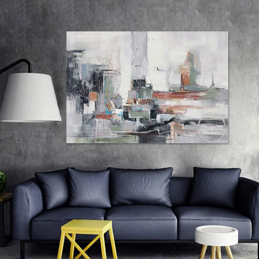 Wall Decor Gray Knife Abstract Big Size Canvas Hand-painted Acrylic Painting Wall Poster Artwork Decorative Picture For Hotel