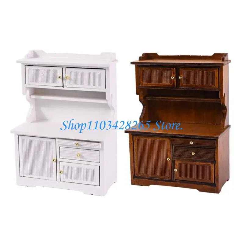 

Wooden Miniature Sideboard Cabinet with Functional Door for 1/12 Dollhouses Furnishing Realistic Landscape Scene Decors G2TE