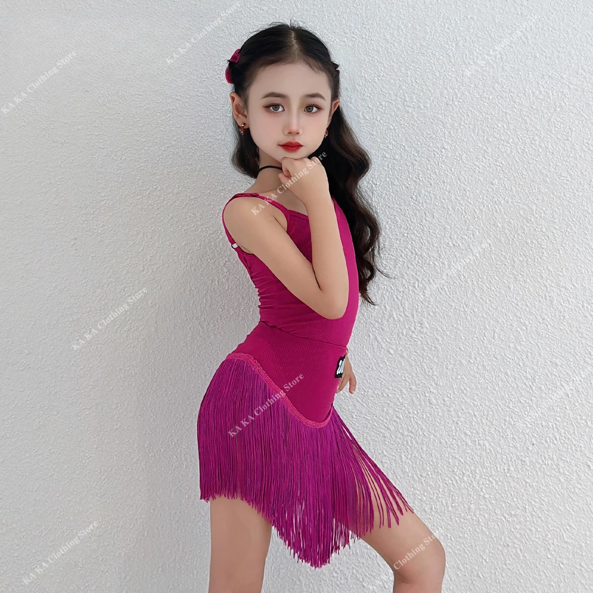 الأطفال هامش تنورة شرابة السالسا اللاتينية فستان رقص الفتيات قاعة الرقص فستان القياسية الفتيات السامبا اللاتينية ممارسة فستان الأداء