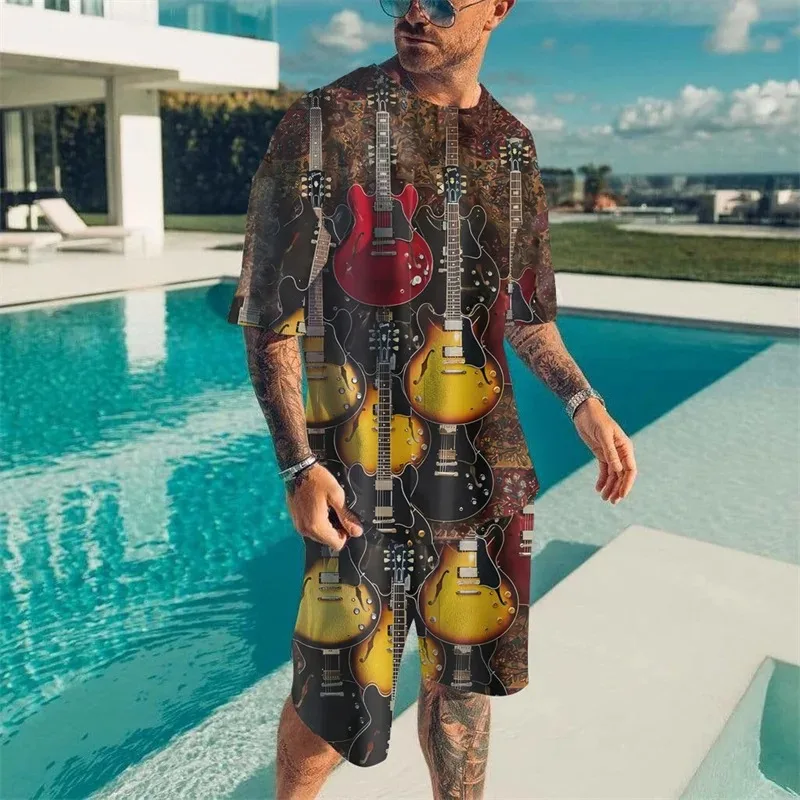 

2025 Summer Fashion Trend 3D Retro Dragon Pattern Printed Short Sleeve T-shirt Set Top Men's Hawaii Beach Two Piece Set