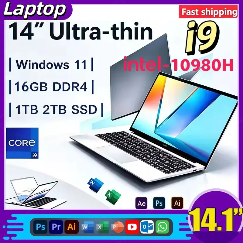 Intel Core I9 10980HK 14.1 Inch Laptop Windows 11 Pro 32GB DDR4 2TB SSD Gaming PC Gamer Office Portable Notebook Computer