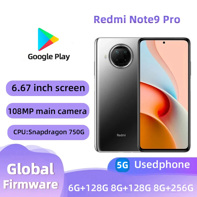 Redmi Note9 Pro 5G Android 6.67-inch RAM 6G ROM 128G Qualcomm Snapdragon 750G Used phone