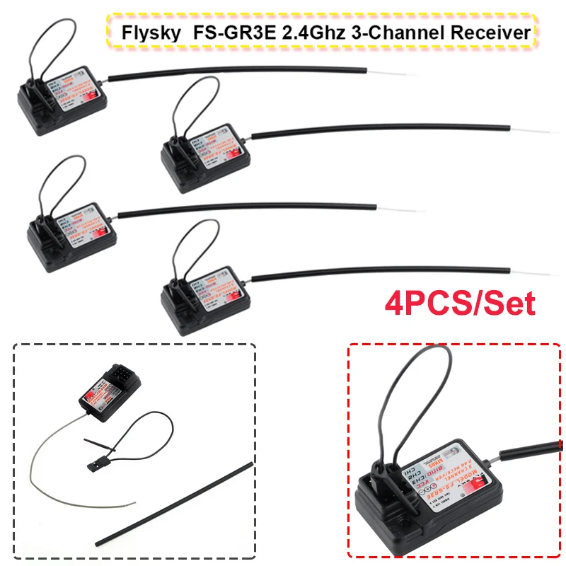 4PCS/Set Flysky FS-GR3E 2.4Ghz 3-Channel Receiver Parts for RC Car Auto Boat FS-GT2/FS-GT3C/FZ-IT4S Surface Transmitter