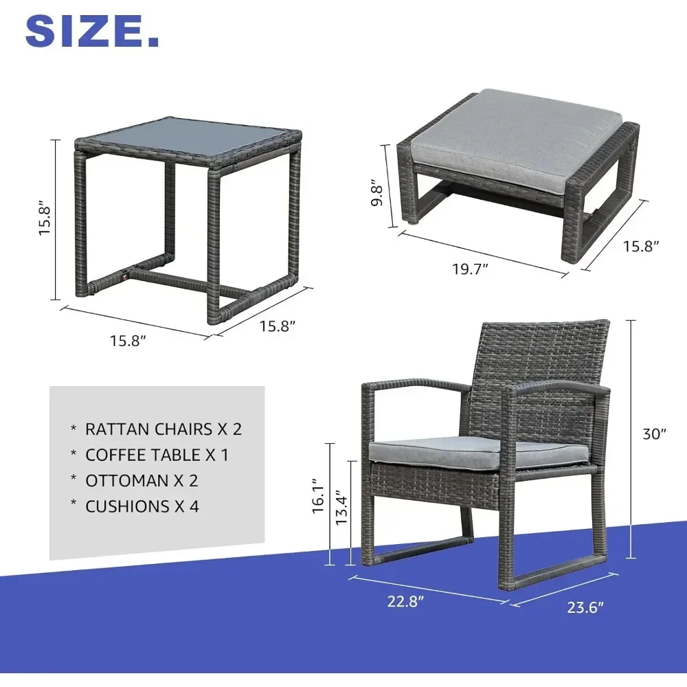 Außen terrasse Korb möbel Set, Allwetter Pe Rattan Stuhl und Ottomane Fuß schemel Set, Couch tisch