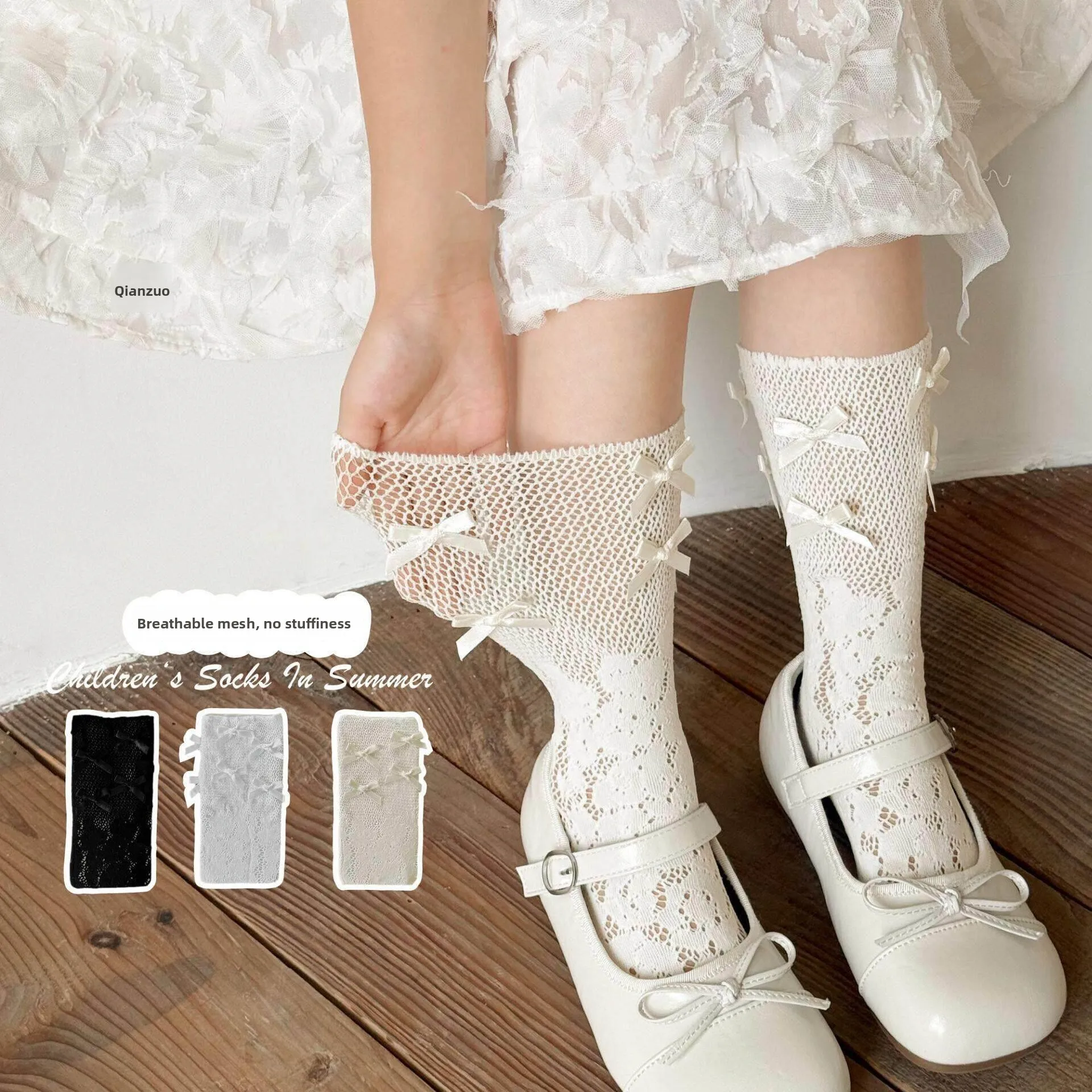 Princess Shoe Matching Socks for Girls  Knot Summer Thin JK Lolita Mid-Calf White Mesh Leggings Socks Kids Underwear