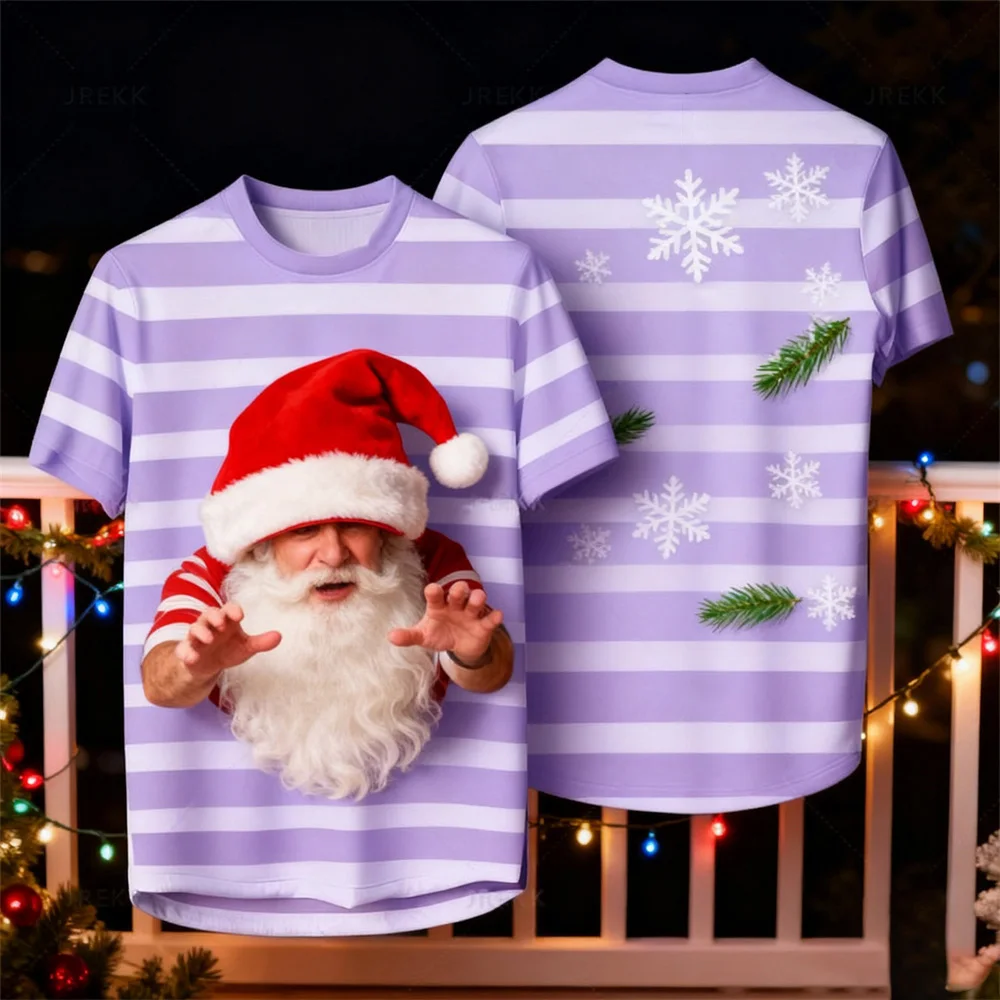 Christmas Men's Relaxed Comfort T-Shirt 3D Santa Claus Design Stylish Outdoor Men's Crew Neck T-Shirt Loose Fit Breathable Top