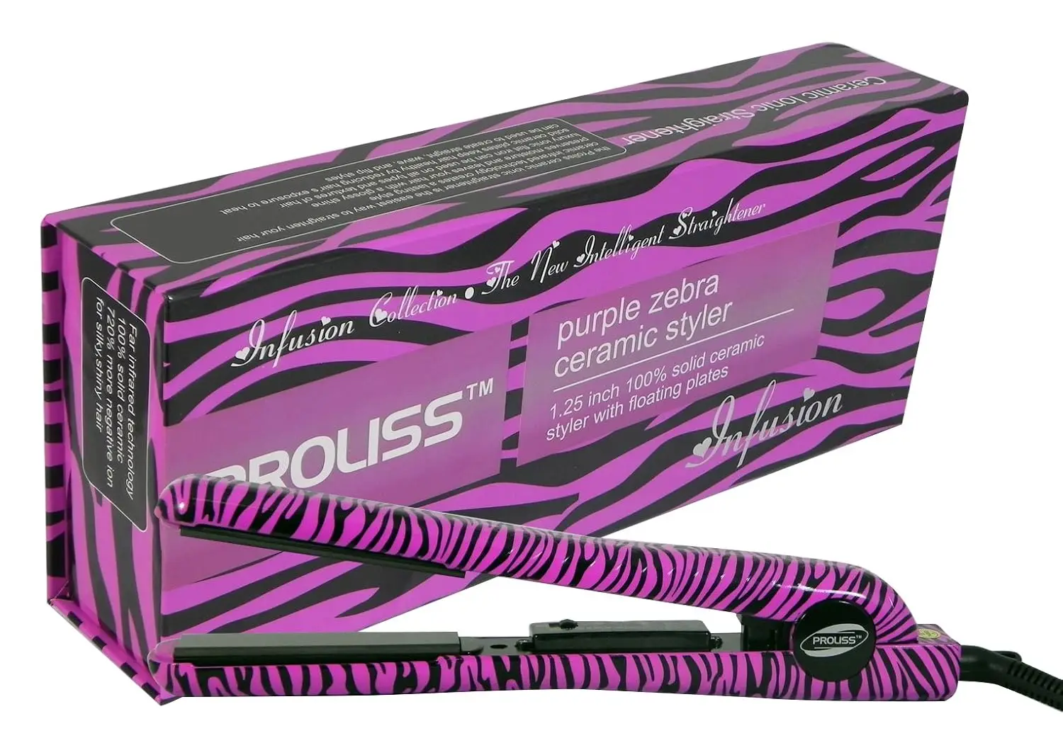 

Professional Hair Straightening Irons, Purple Zebra Design, Ceramic Plates with Negative Ions