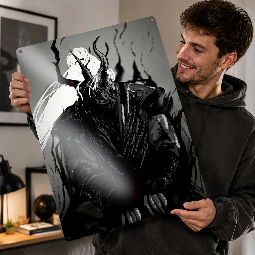 Dark Fantasy Demon Character Aluminum Poster Customized Metal Tin Sign Celestial Glow Style Wall Art Appeals To Adventure Fans