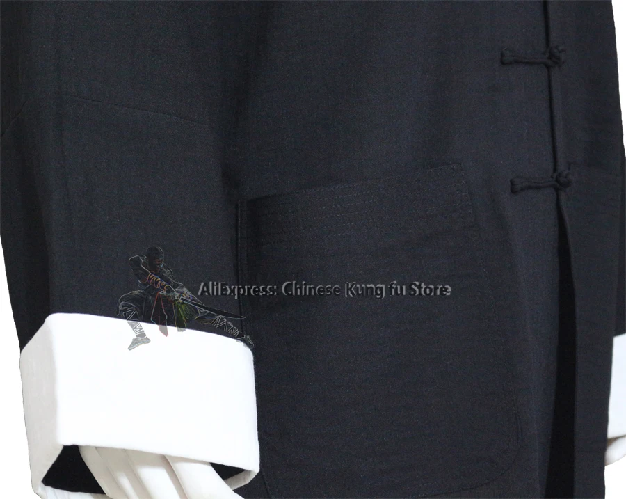 Picture 3: Custom Men's Women's Tai chi Wing Chun Kung fu Jacket with White Cuffs Zen Meditation Clothing 25 Colors
