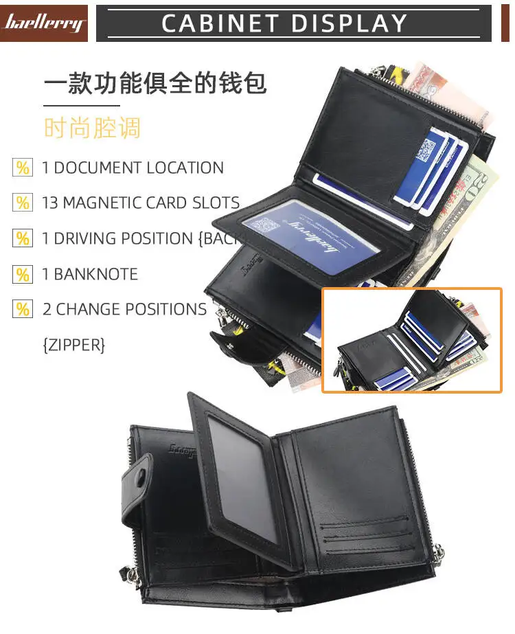 Men New Double Zipper Creative Short Wallet Fashion Buckle Multi-function Driver License Bag for Man Vintage Coin Leather Purse