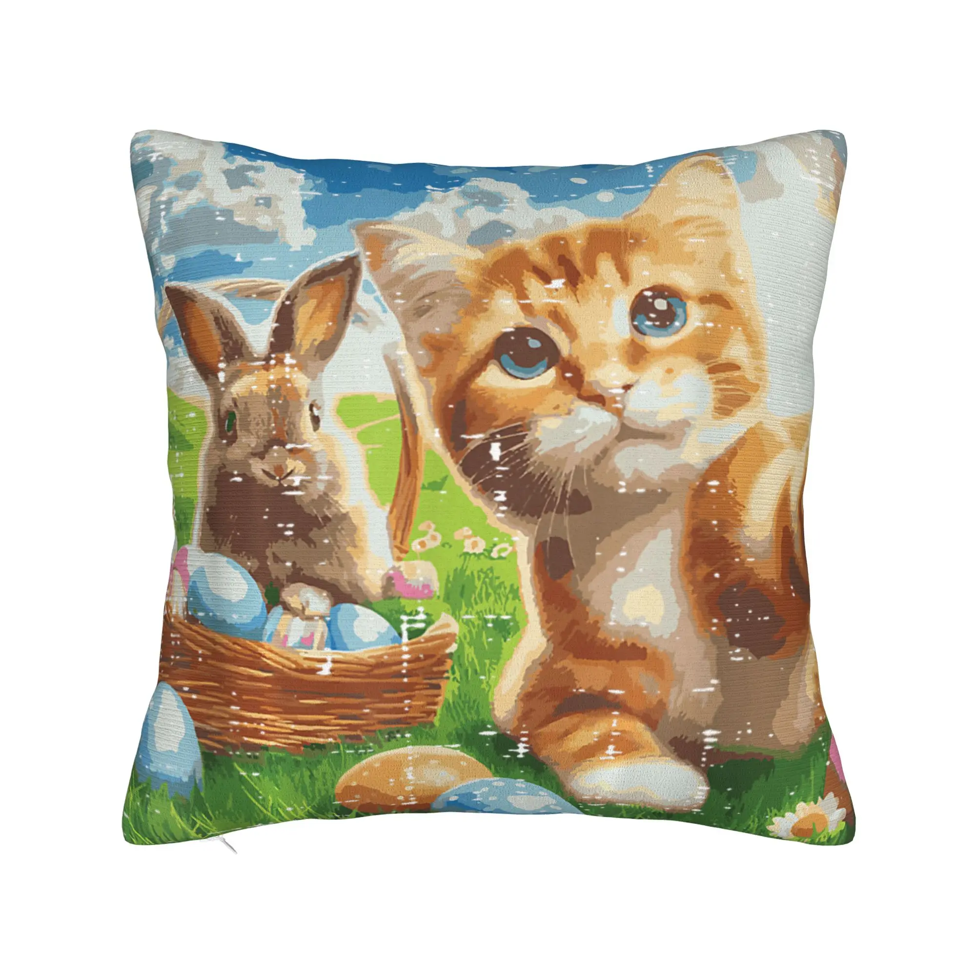 Easter Bunny Cat Selfie Cute Rabbit Kitten Meme Pillow Cover Pillow Case For Office Car Home Decor Graphic Pillowcases Gift