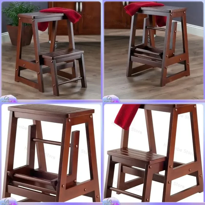 Solid Wood Ladder Stool Multifunctional Step Stool Dual Purpose Folding Chair Indoor Household Furniture Waterproof Foot Rest