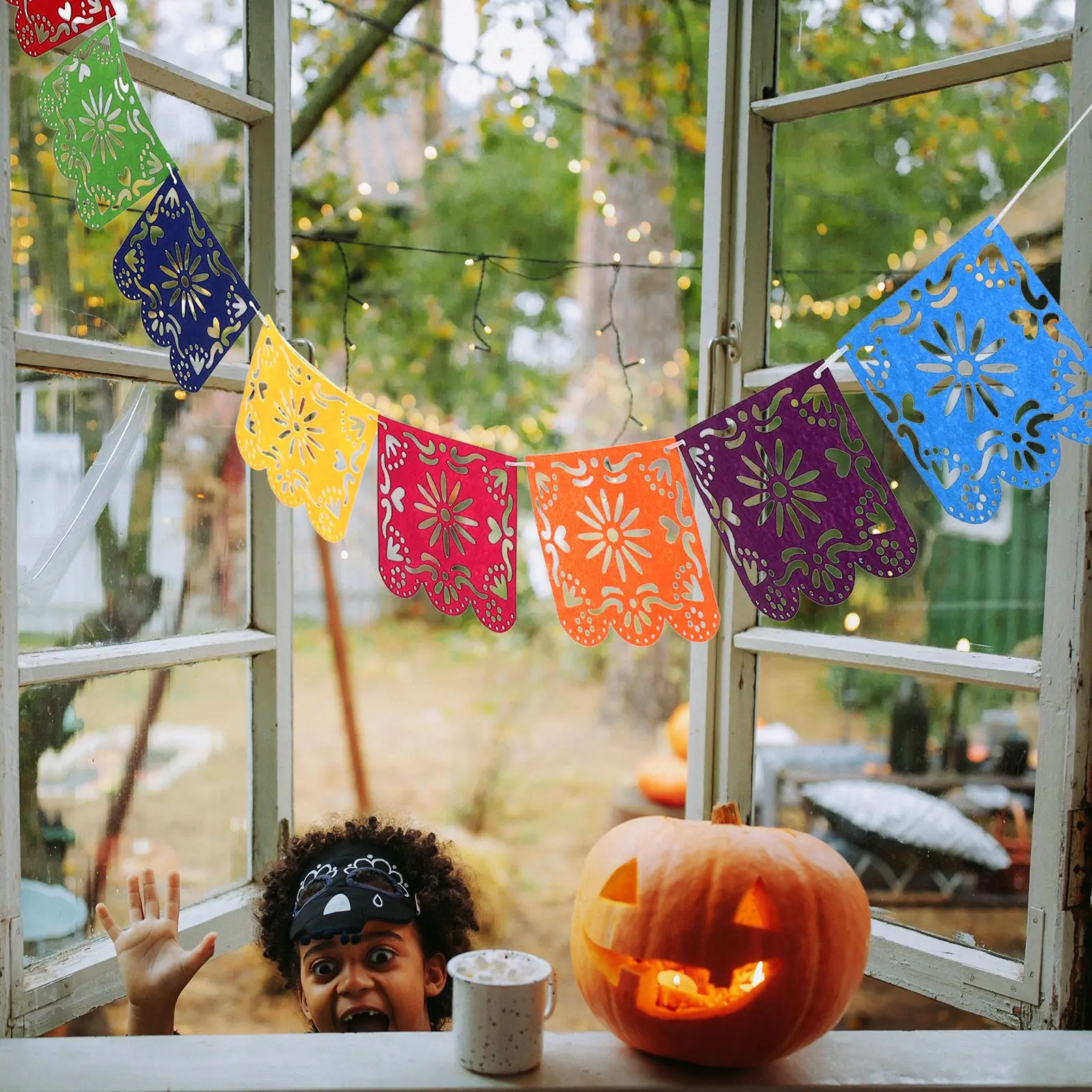 Day of the Dead Decoration Hollowed-out Square Garland Plastic Bunting Banners Multicolor Mexican Banner - Ms01